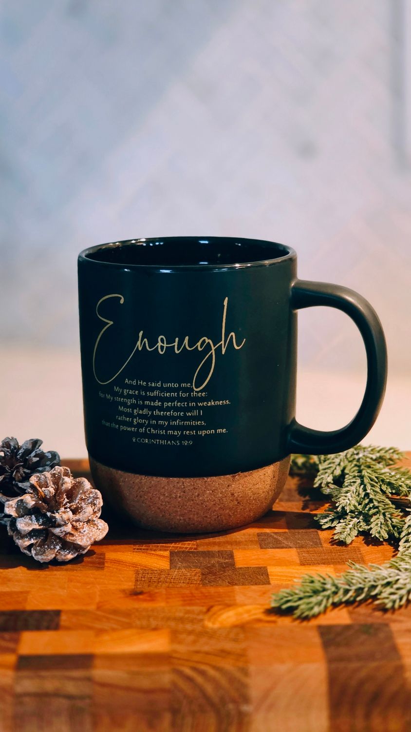 Black Ceramic Coffee Mug With Cork Bottom Enough