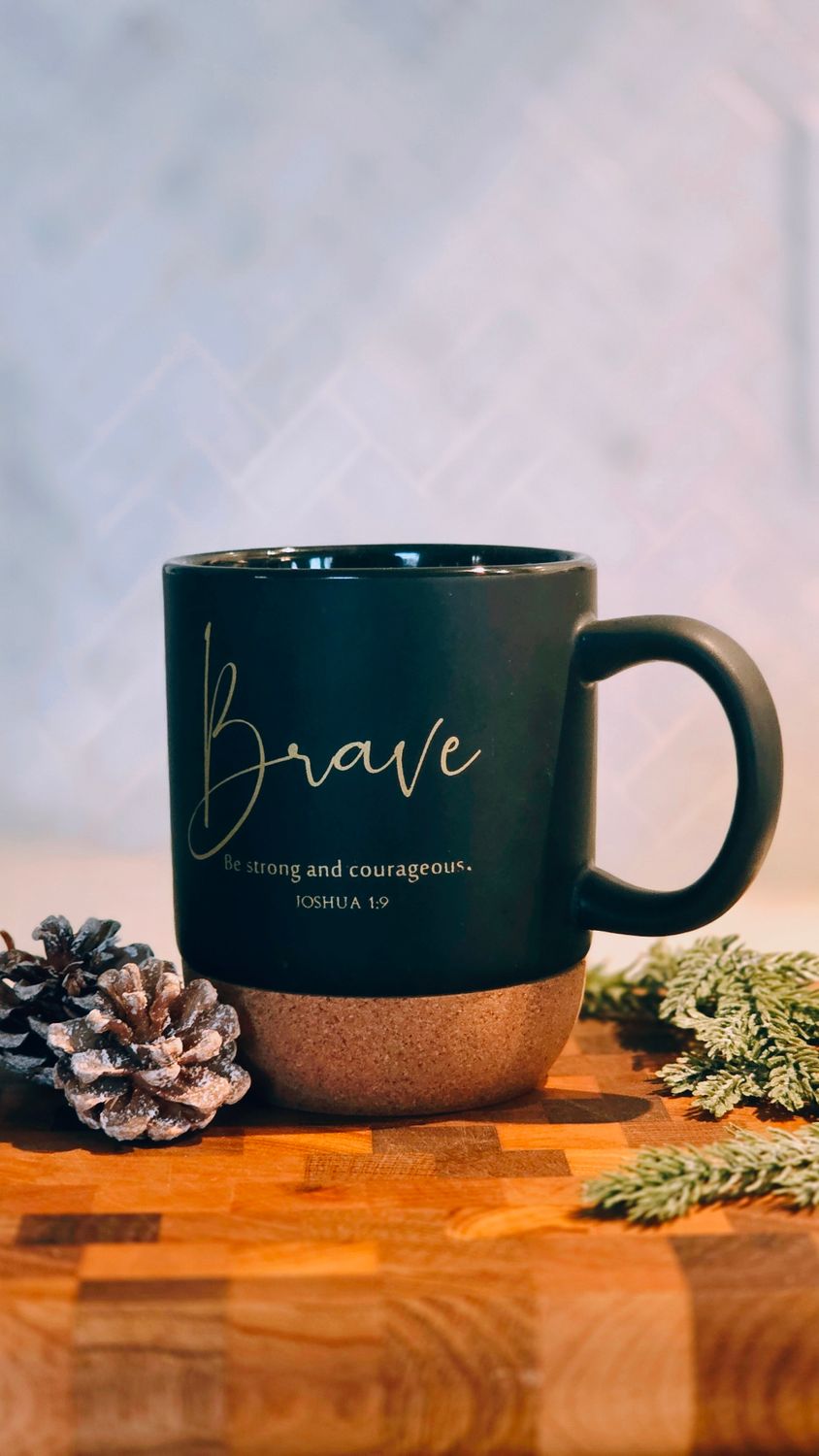 Black Ceramic Coffee Mug With Cork Bottom Brave