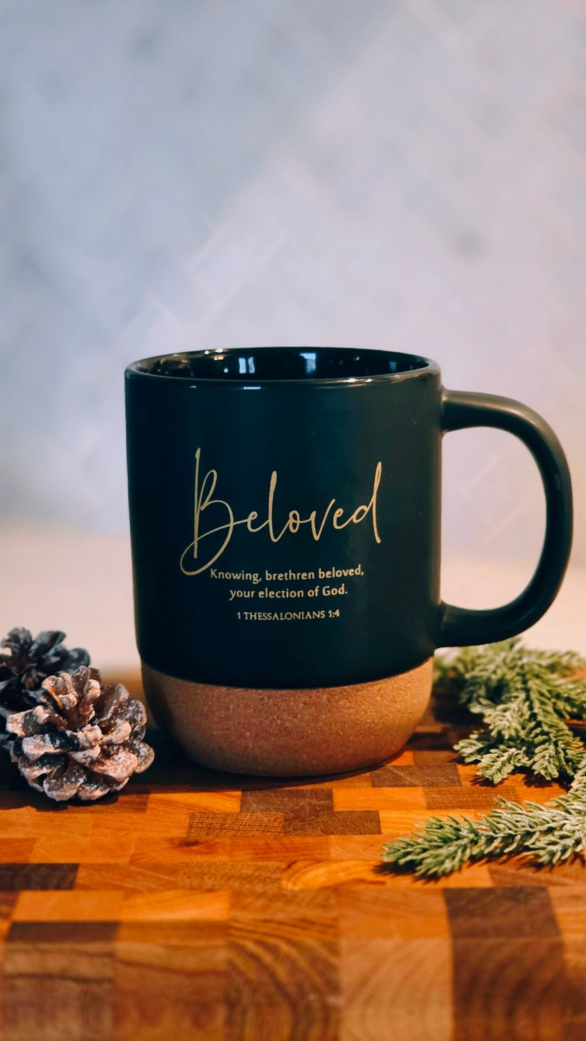 Black Ceramic Coffee Mug With Cork Bottom Beloved