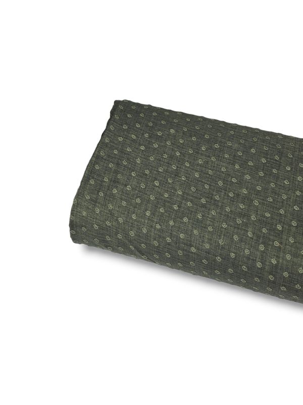 Round Linen Swiss Dot Forest Green