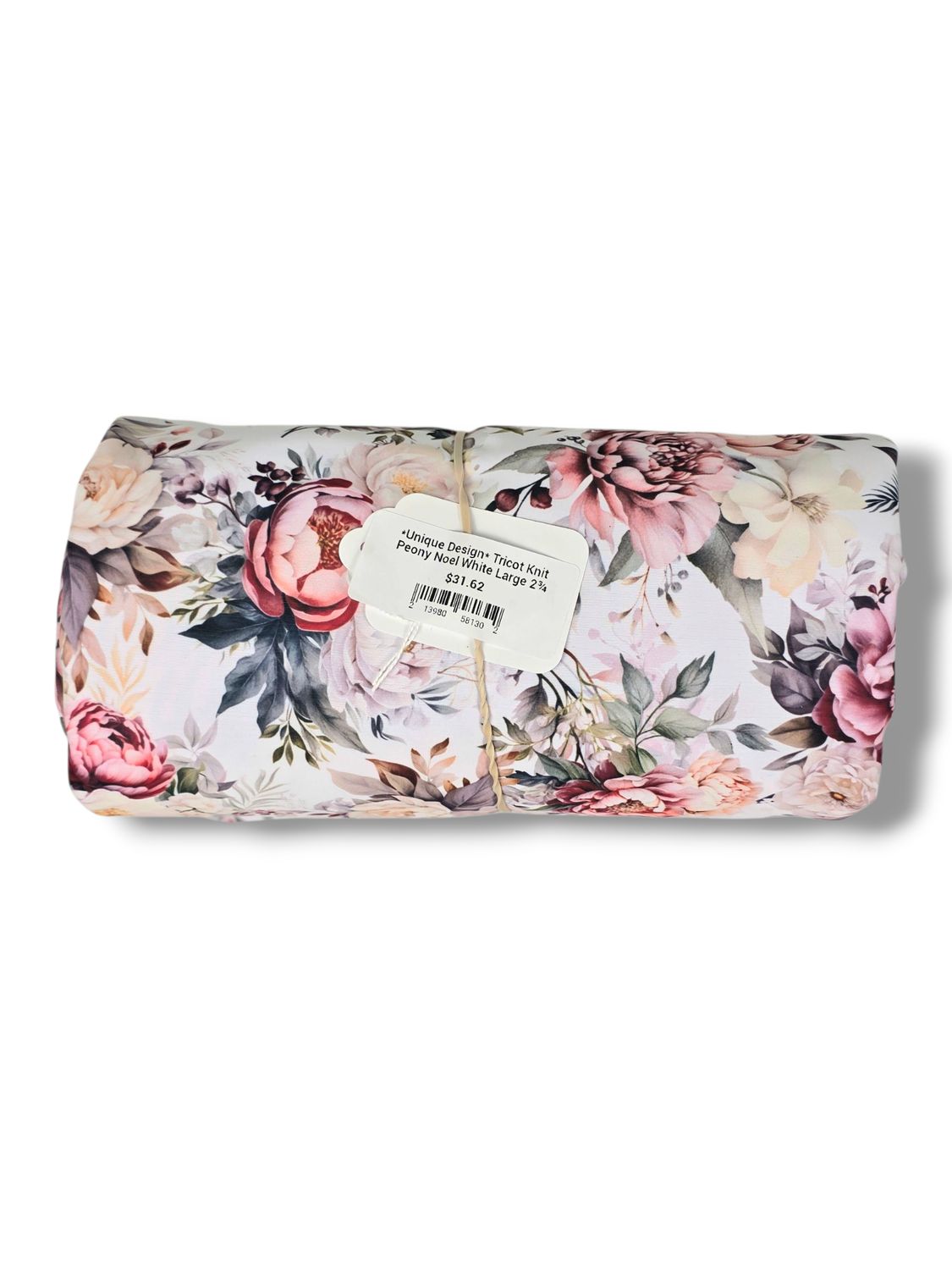 *Unique Design* Tricot Knit Peony Noel White Large 2¾ Yds