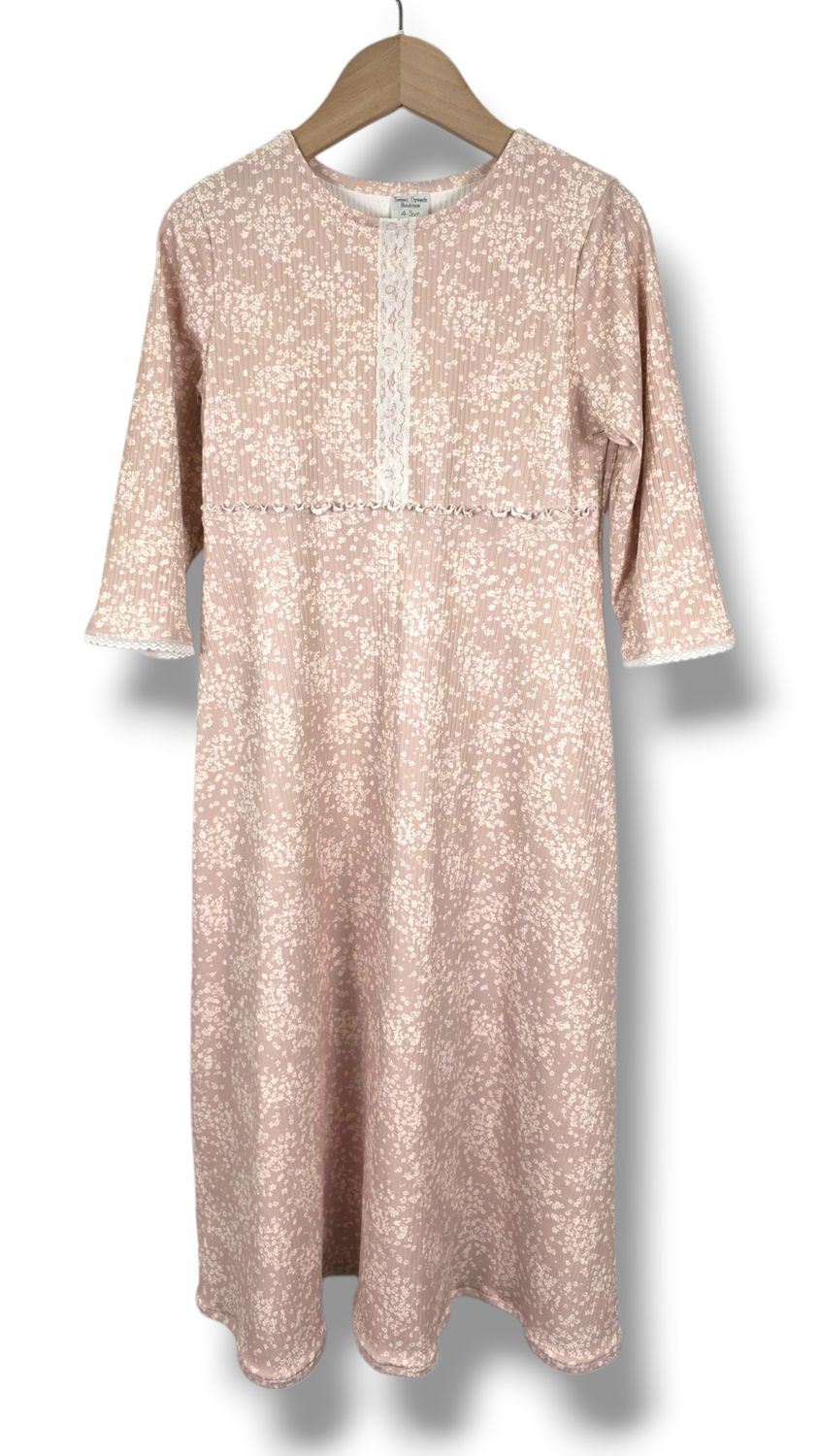 4-5 Yr Dress Ribbed Knit Petite Floral Beige