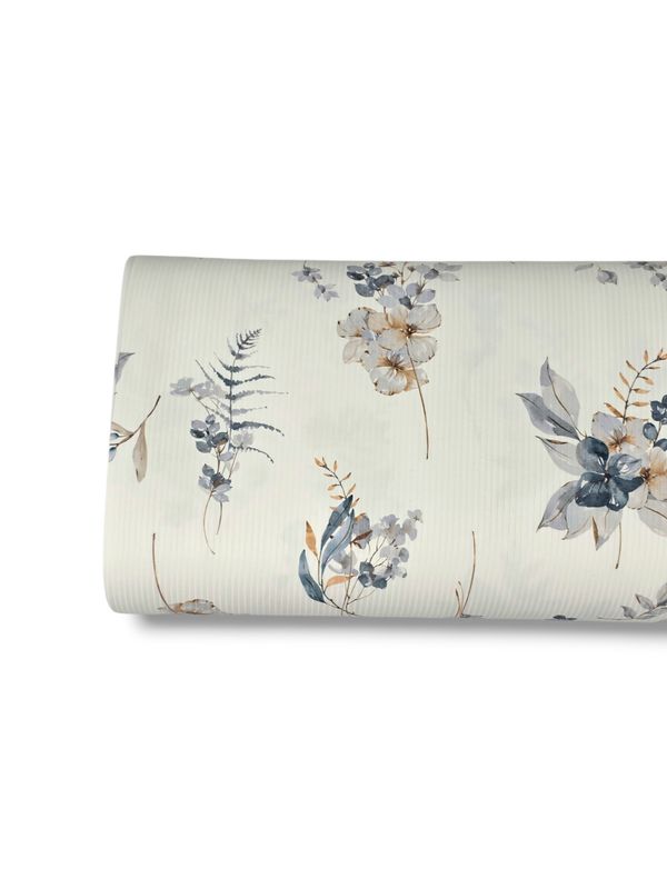 *Unique Design* Willow Ribbed Knit Gold Watercolor Bouquets White