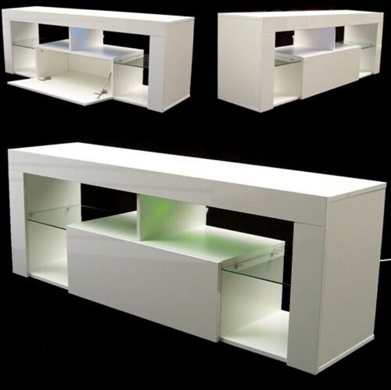 LED Lowboard TV-Schrank 140 Hochglanz Hängeschrank Fernsehschrank weiß 57043