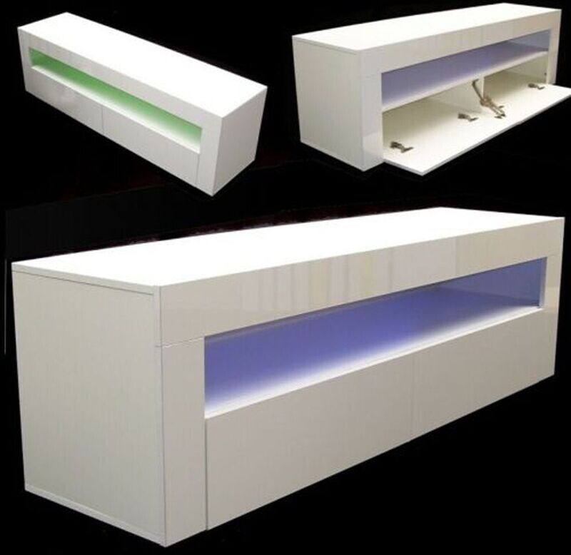 LED Lowboard TV-Schrank 155 Fernsehschrank Hochglanz weiß 57045