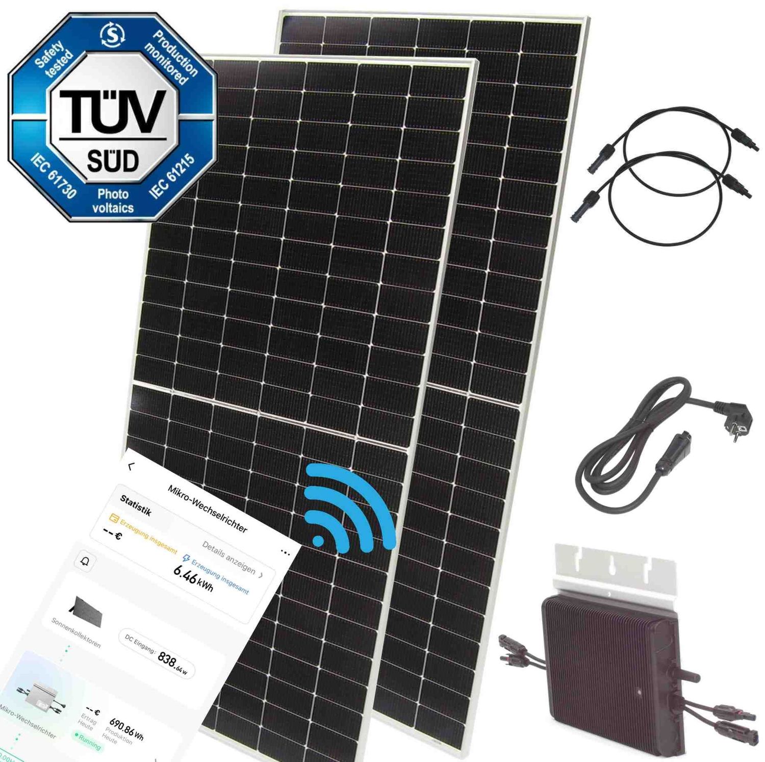 Balkonkraftwerk 1500W 800W Bifazial Solaranlage Wifi Wechselrichter App Überschuss Laden PV Set