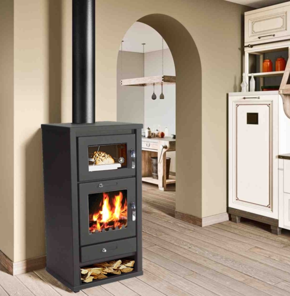 Kaminofen 11.3 kW Backfach + Herdplatte Kachelofen Heizofen EEK A 56314