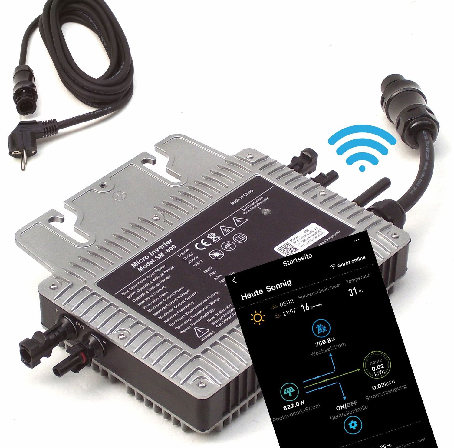 Mikro-Wechselrichter 800 Balkonkraftwerk Solar Wechselrichter WiFi App 15827