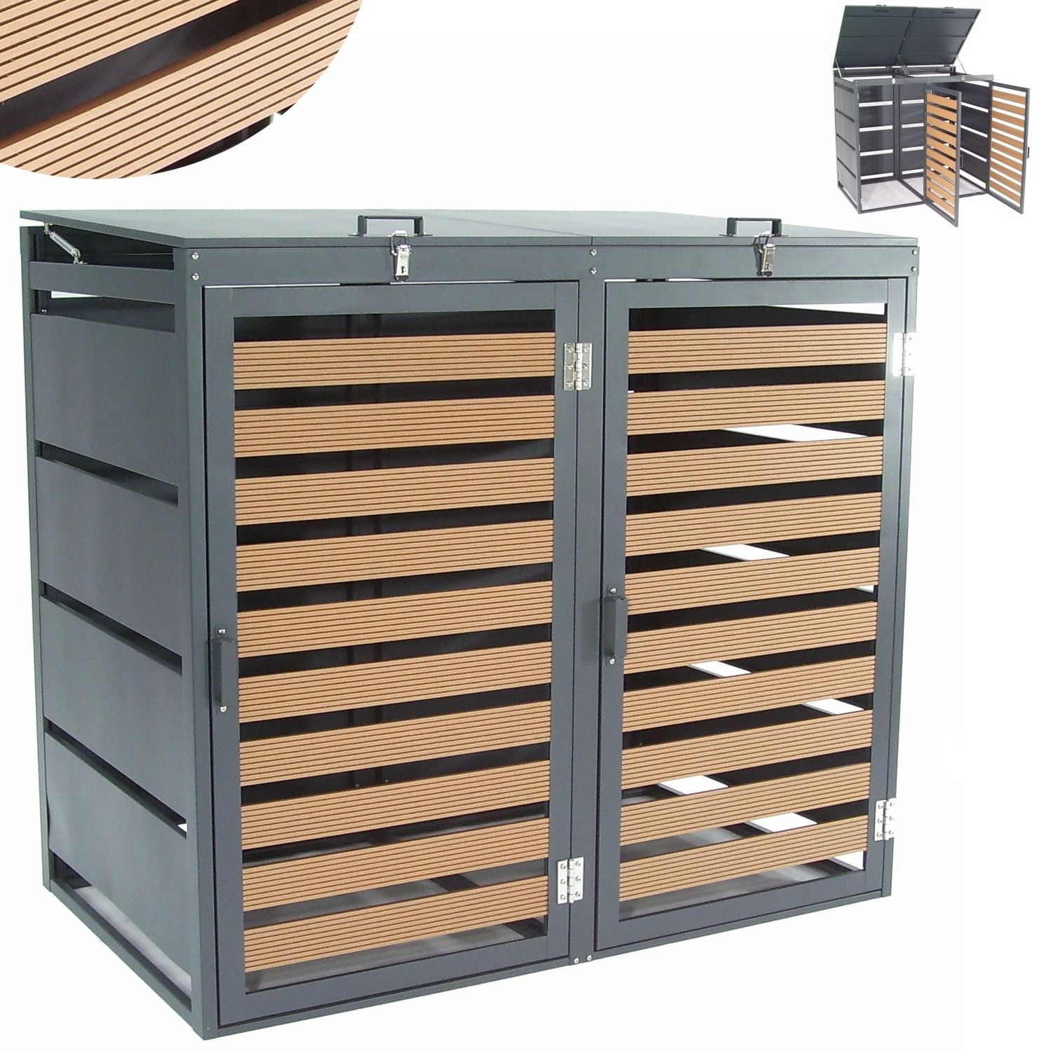 Mülltonnenbox Mülltonnenverkleidung WPC Holzdielen 2er 240L 57090