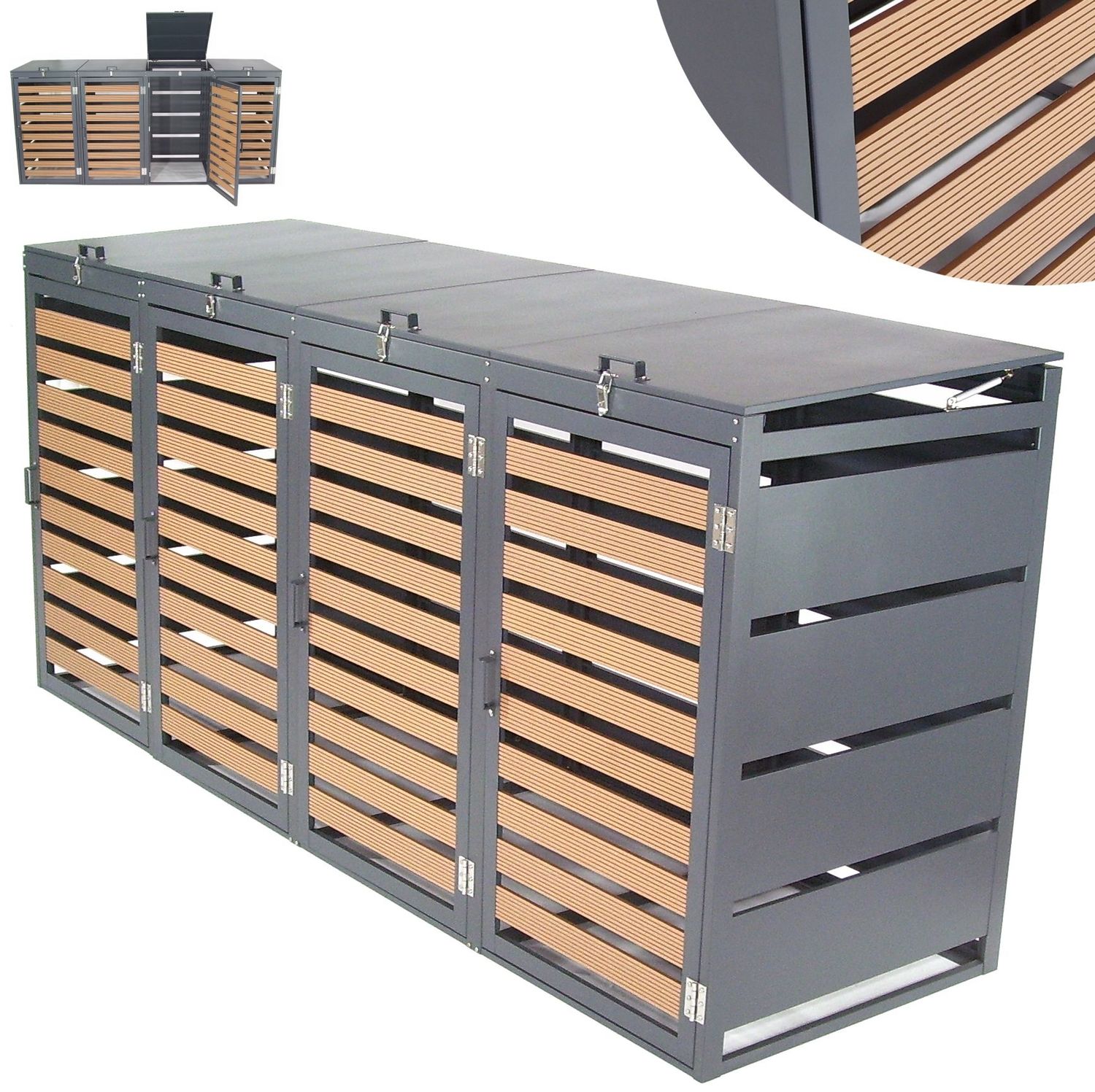 Mülltonnenbox 4-er 240L Mülltonnenverkleidung WPC Holzdielen 57092