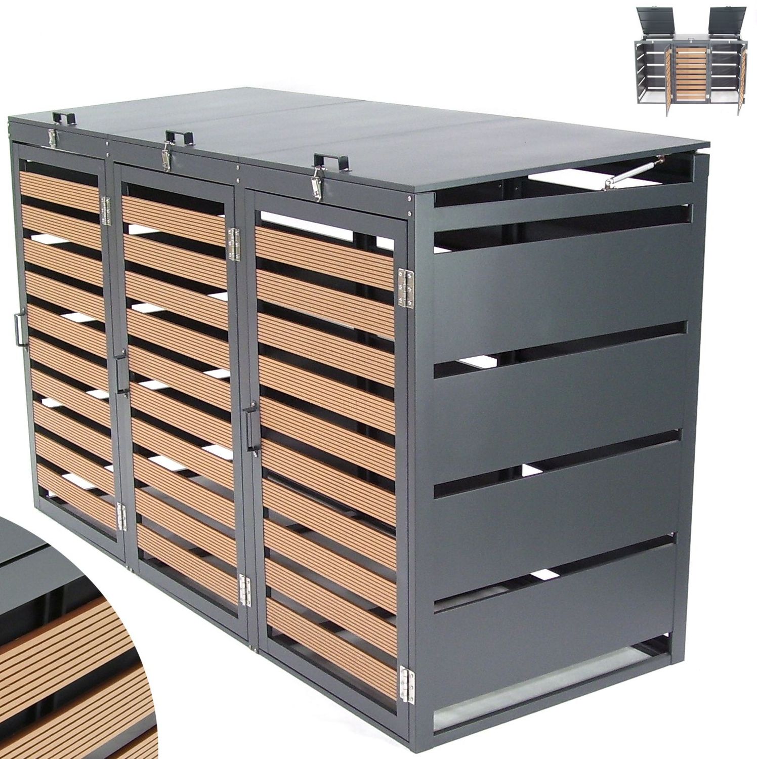 Mülltonnenbox 3-er 240L Mülltonnenverkleidung WPC Holzdielen 57091