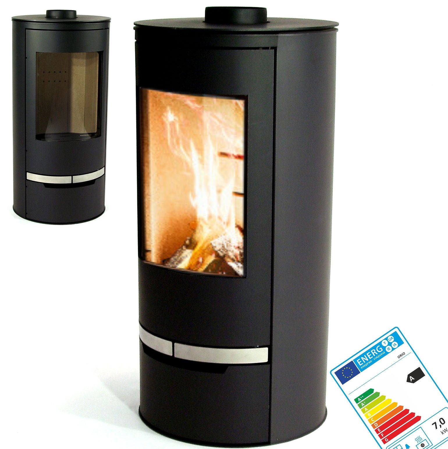 Panorama Kaminofen 7kW Holzofen XXL Bogenscheibe Heizofen Ofen Kamin Runde Sichscheibe Rund 56319