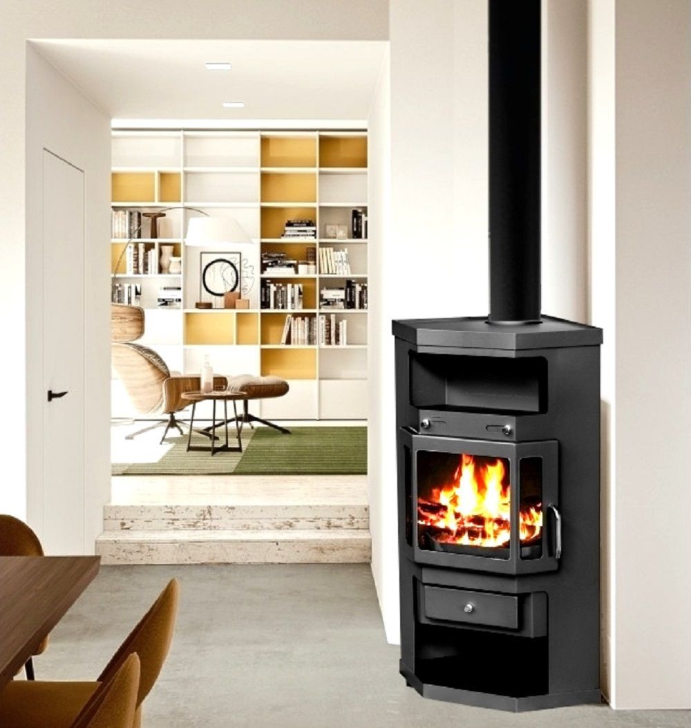 Panorama Kaminofen 9kW Holzofen 3 Scheiben 3 seitig Heizofen Ofen Eck Kamin Eckkaminofen 56320