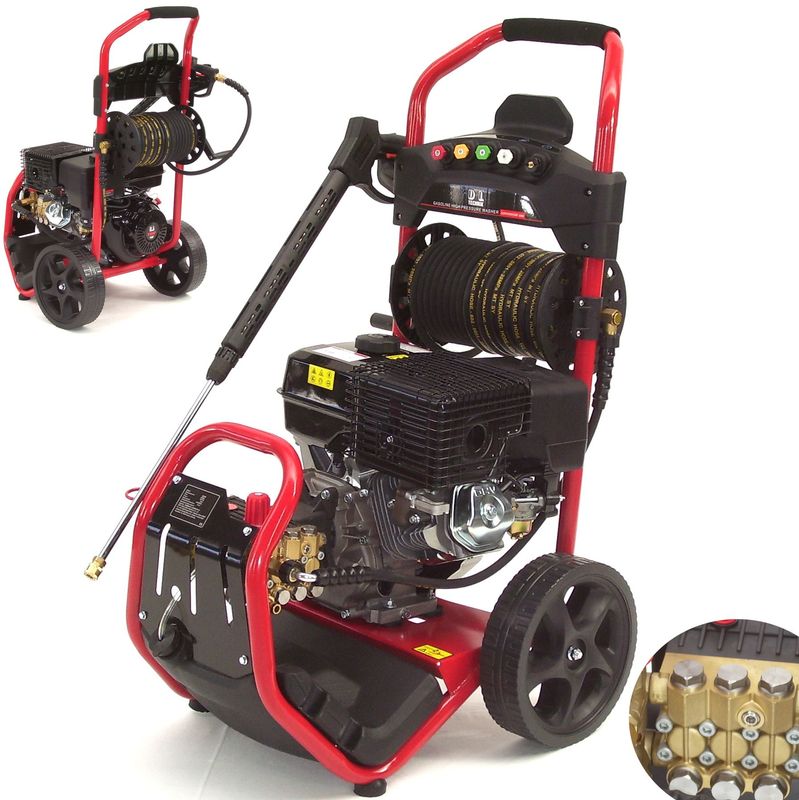 Benzin Hochdruckreiniger 250bar 15PS Benzinmotor Dampfstrahler 15l/min 20m Schlauch 5 Düsen Schlauchtrommel Waschmitteltank 56032