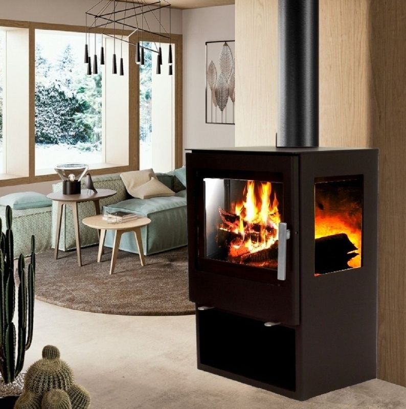 Panorama Kaminofen 9.8kW Holzofen 3 Scheiben Kamin 56315