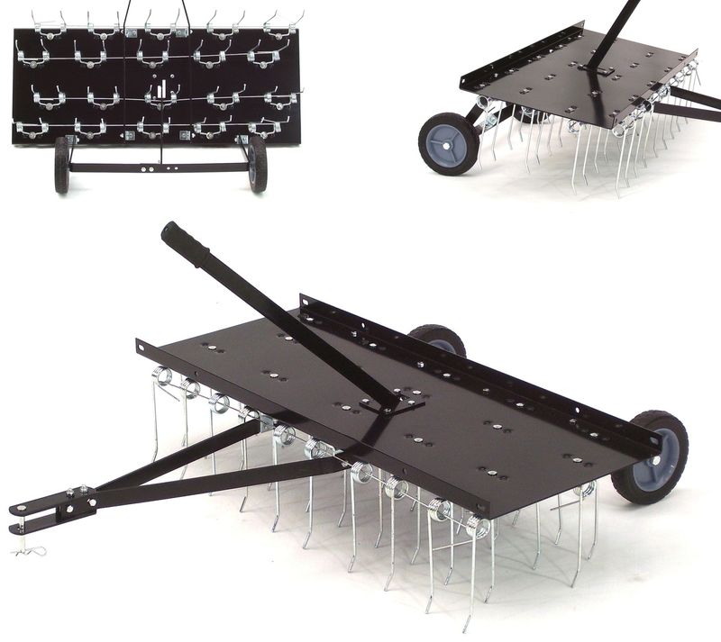 Rasenstriegel XXL Entmooser 4-Reihen Vertikutierer Rasenkamm 100cm Aufsitzmäher 40 Zinken Rasentraktor 55664
