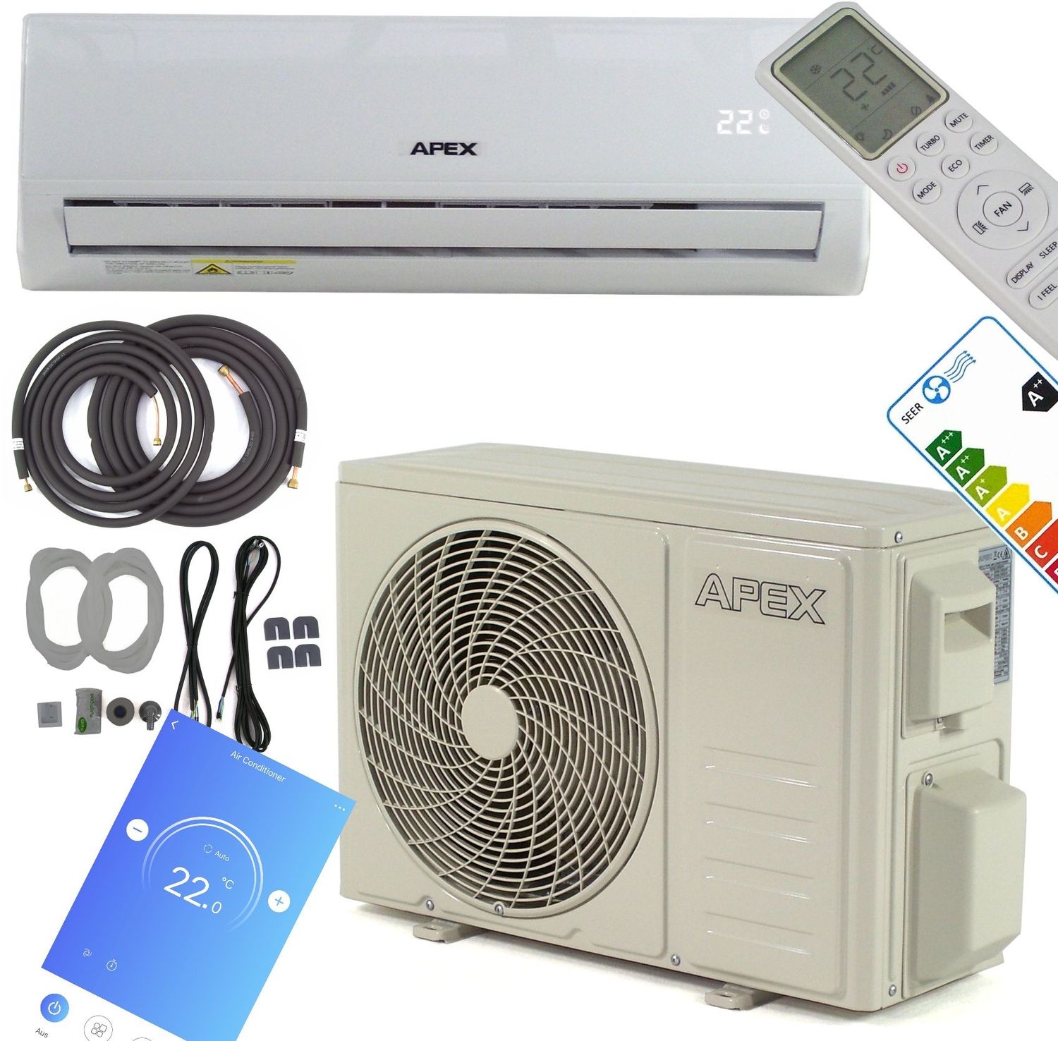 Split Klimaanlage Klimagerät 4-in-1 12000 BTU inkl. 5m Leitung Heizfunktion Luftentfeuchter Bautrockner 3400W 56189