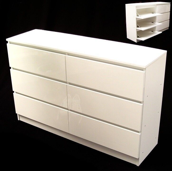 Kommode mit 6 Schubladen Hochglanz Sideboard weiß Anrichte 57048