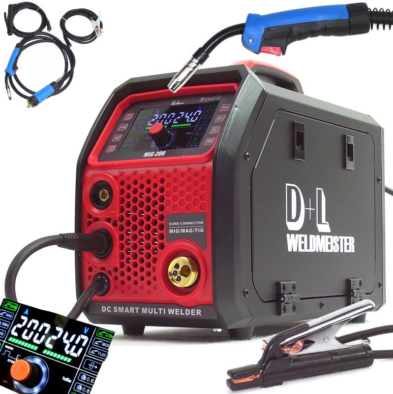 5in1 Schutzgasschweißgerät 200A LCD Mig/Mag Wig E-Hand Schweißgerät 13958 ARC/MMA, Lift TIG, Fülldraht ohne Gas Schweißmaschine