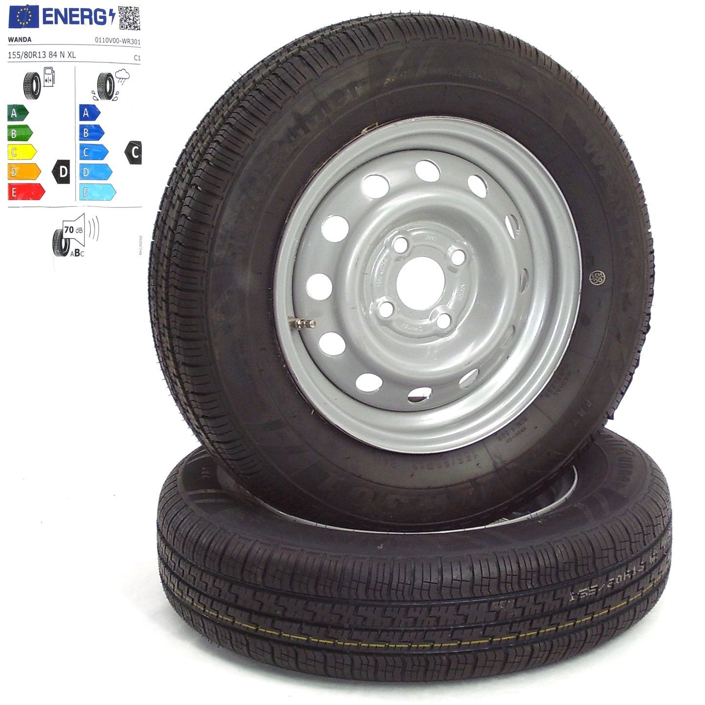 2 x Komplettrad Anhängerrad Reifen 155/80R13 84N 100x4 Anhänger Felge Rad TB129