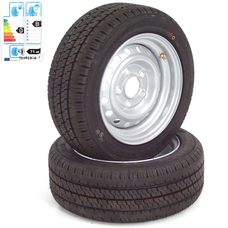 2x Kompl. Anhängerrad Reifen 195/50 R13 112x5 104/102N 900kg Trailerrad TB130