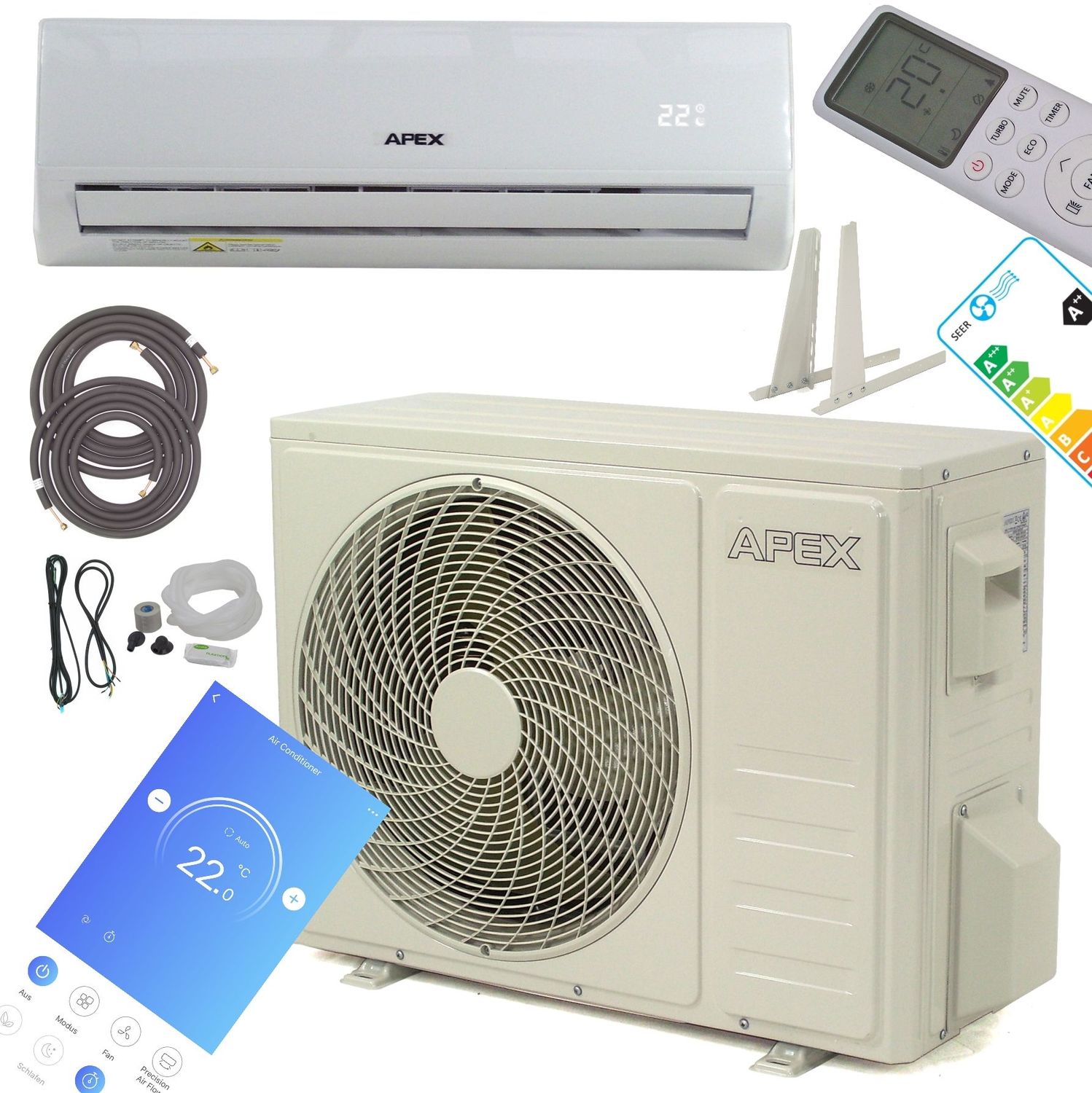 Split Klimaanlage Klimagerät 4-in-1 18000 BTU Heizfunktion Luftentfeuchter 5140W WiFi Fernbedienung 56183