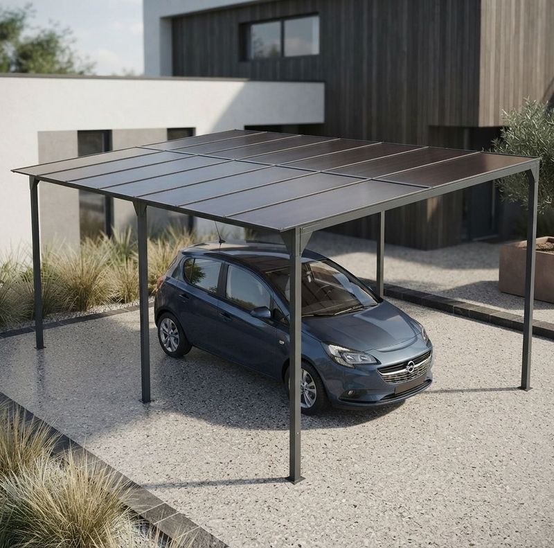 Carport Überdachung Einzelcarport Aluminium Dach 3x4,5m schwarz 56860 Carport Überdachung Einzelcarport Aluminium Dach 3x4,5m schwarz 56860