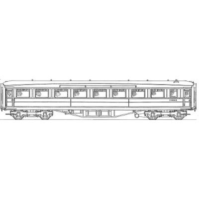 4mm scale drawing 128 : 61' 6" Gresley corridor 3rd open (post 1934 stock) Diagram 186 239 302