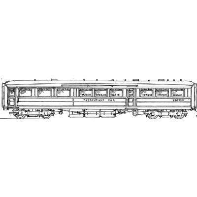 4mm scale drawing 702 : 61' 6" Gresley restaurant 3rd class Diagram 145