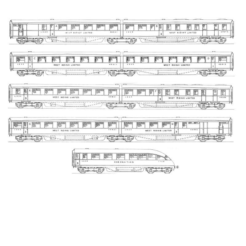 4mm scale drawing set 4 Coronation : Coronation set with observation car