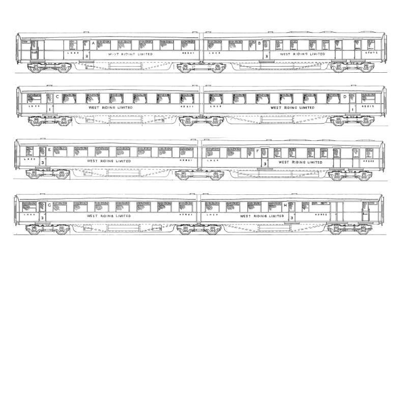 4mm kit 4 Coronation / West Riding 8 carriage set