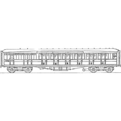 7mm scale drawing 104 : 61' 6" Gresley corridor brake 3rd 6 compartments Diagram 36 178