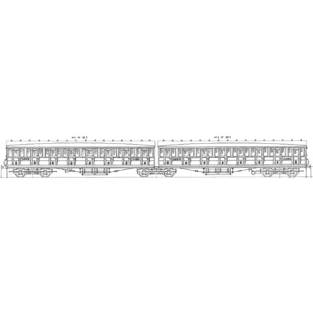 7mm scale drawing 115 : 103' 4" Gresley ordinary twin 3rd class (each 51' 1?" and 8 compartments)  Diagram 105 106