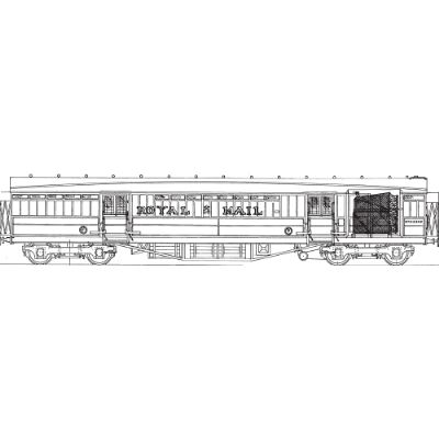 7mm scale drawing 123 : 60' 0" Gresley Post office sorting van Diagram 164 165