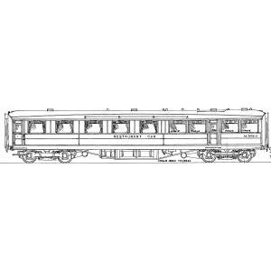 7mm scale drawing 156 : 61' 6" Gresley Restaurant Car (5 bay) 1st and unclassed. Diagram 11
