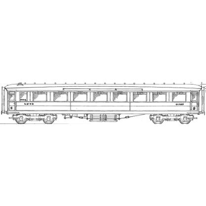 7mm scale drawing 605 : 61' 6" Gresley corridor 3rd class open (including 2nd class open & Restaurant) Diagram 27A 27B