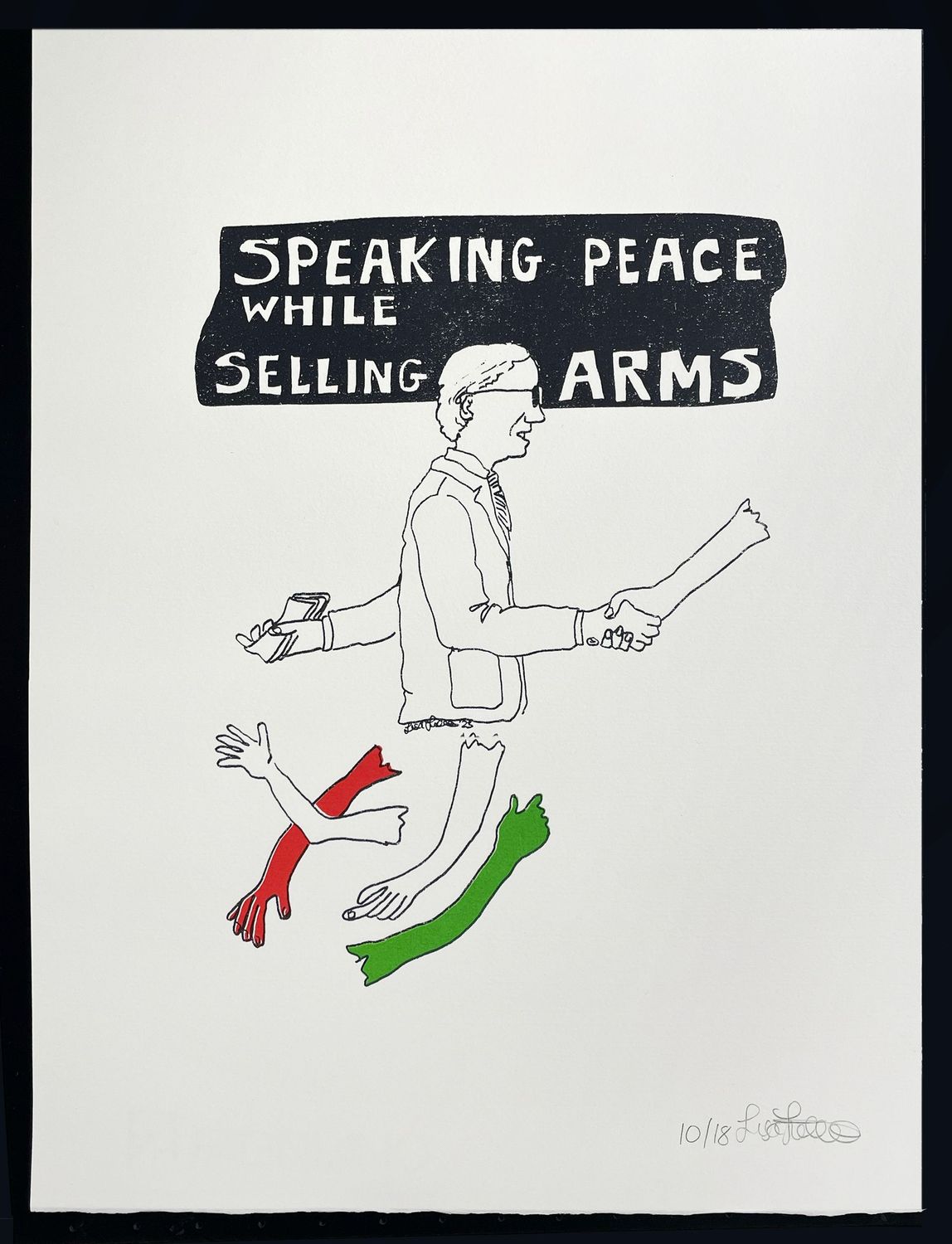 Lisa Fingleton, 'Speaking peace while selling arms', unframed