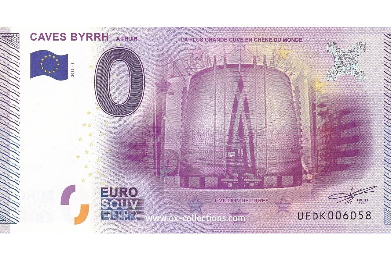 Zero Euro Note Caves Byrrh 2015-1 souvenir