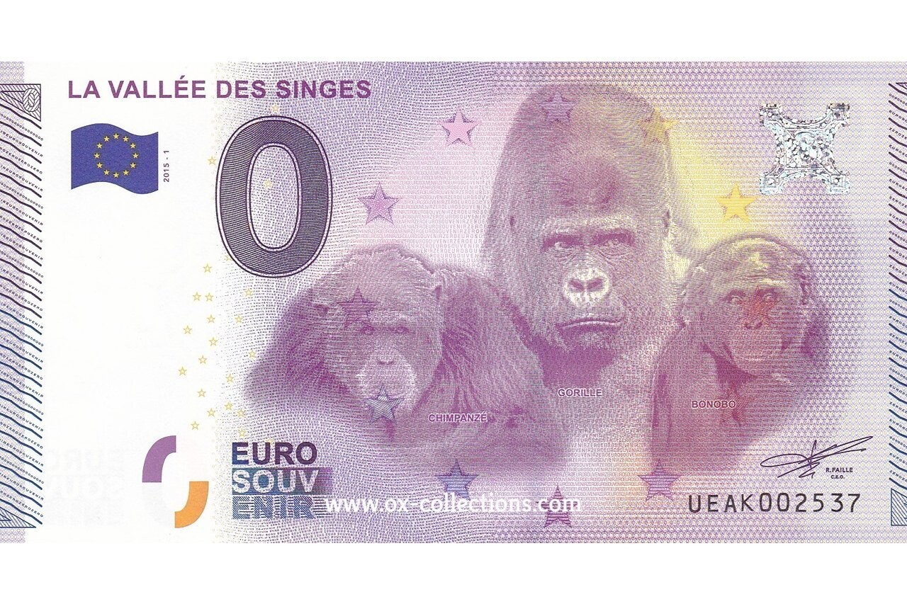 Zero Euro Note La Vallée des Singes 2015-1 souvenir