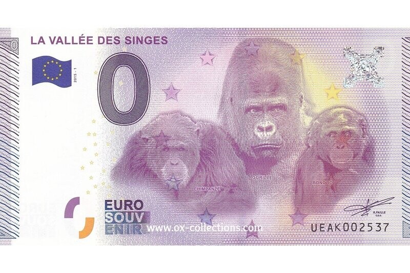 0 Euro-Schein La Vallée des Singes 2015-1 Souvenir