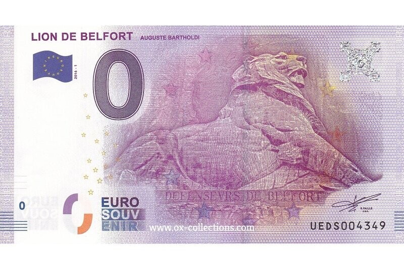 FR - Lion de Belfort - 2016-01 Zero Euro Note Lion de Belfort 2016-1 souvenir