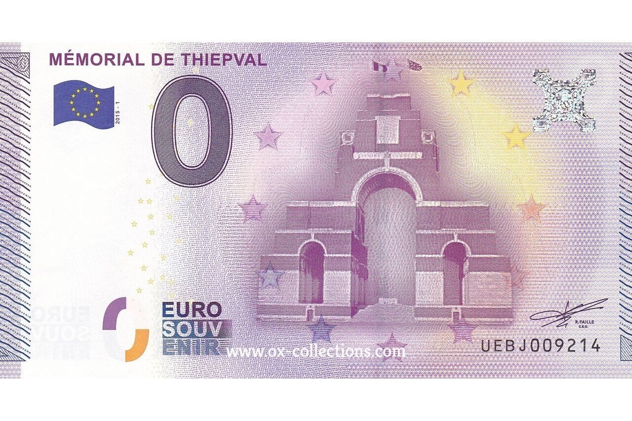Zero Euro Note Mémorial de Thiepval 2015-1 souvenir