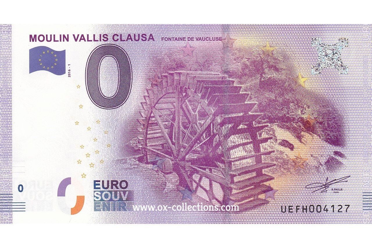 0 Euro-Schein Moulin Vallis Clausa 2016-1 Souvenir