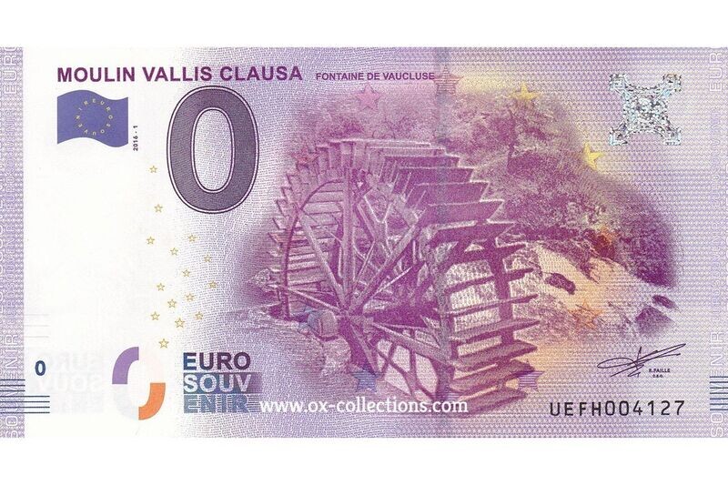 FR - Moulin Vallis Clausa - 2016-01 Zero Euro Note Moulin Vallis Clausa 2016-1 souvenir