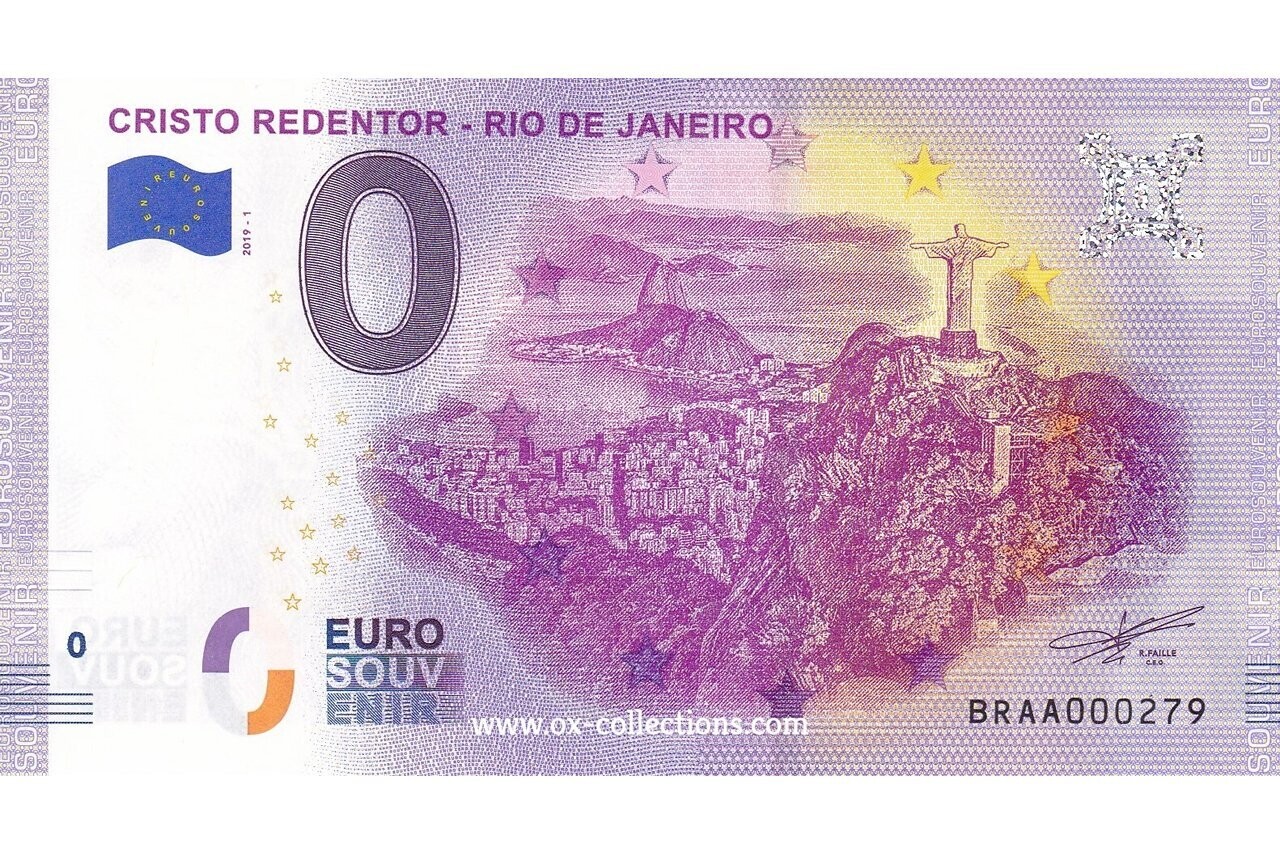 Zero Euro Note Cristo Redentor 2019-1 souvenir