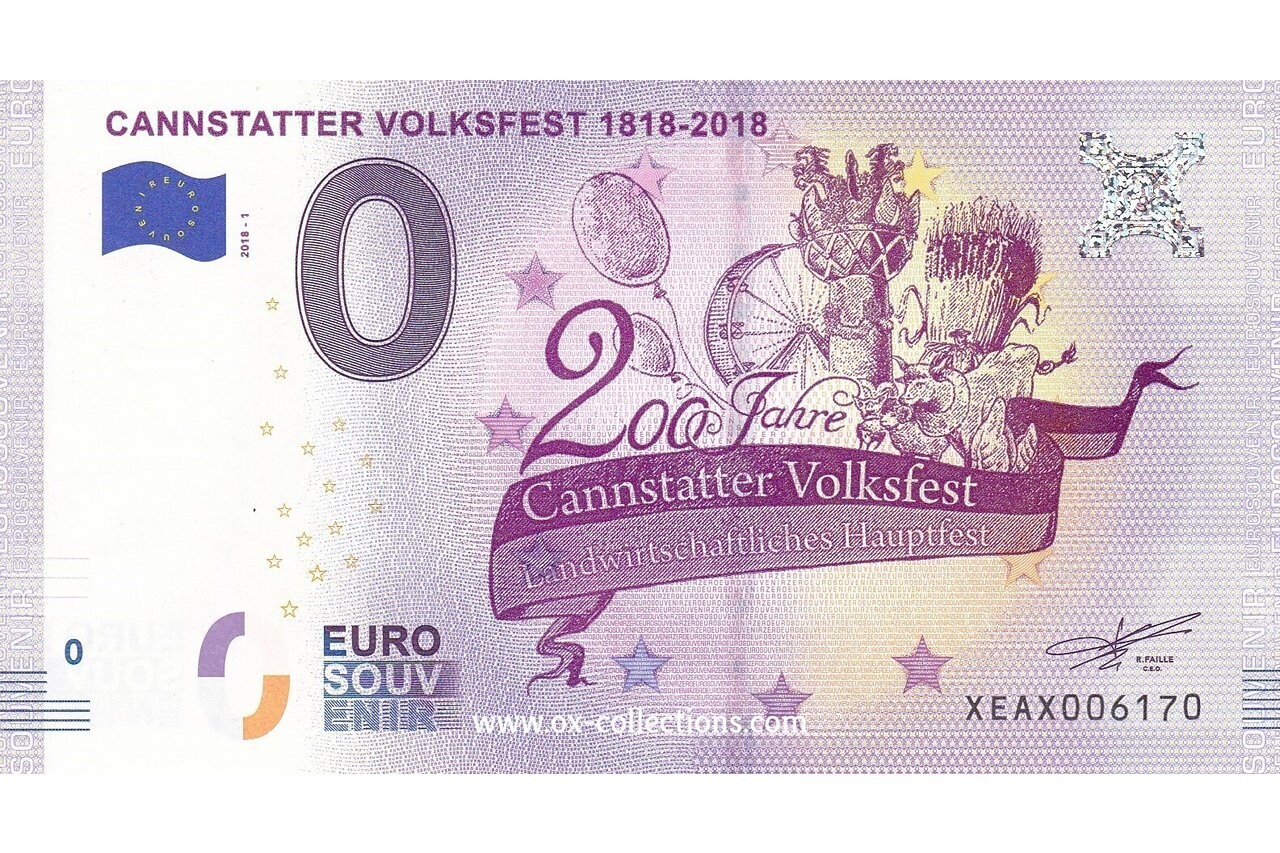 Zero Euro Note Cannstatter Volksfest H1 2018-1 souvenir