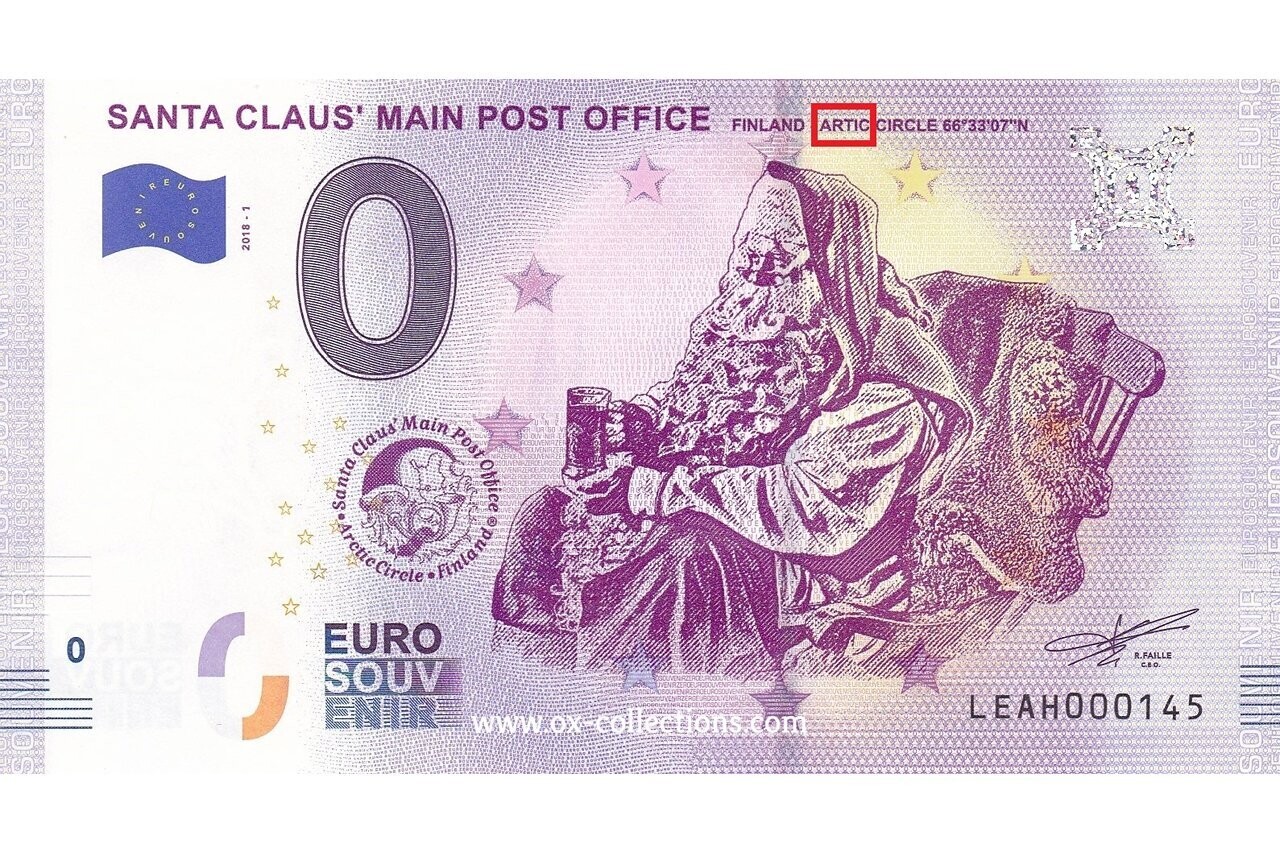 0 Euro-Schein Santa Claus Main Post FEHLDRUCK 2018-1 Souvenir