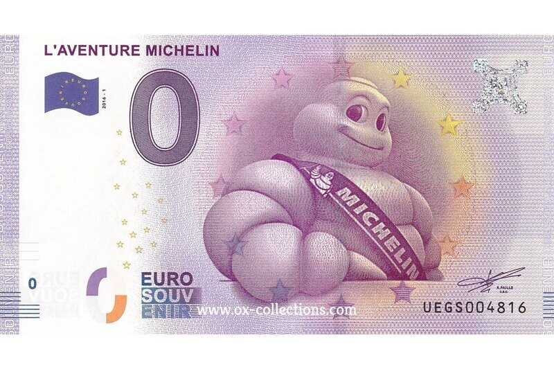 FR - L'Aventure Michelin - 2016-01 Zero Euro Note L'Aventure Michelin 2016-1 souvenir