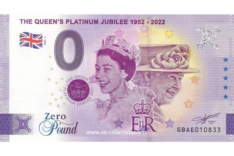Zero Euro Note The Queen's Jubilee 2022-1 souvenir