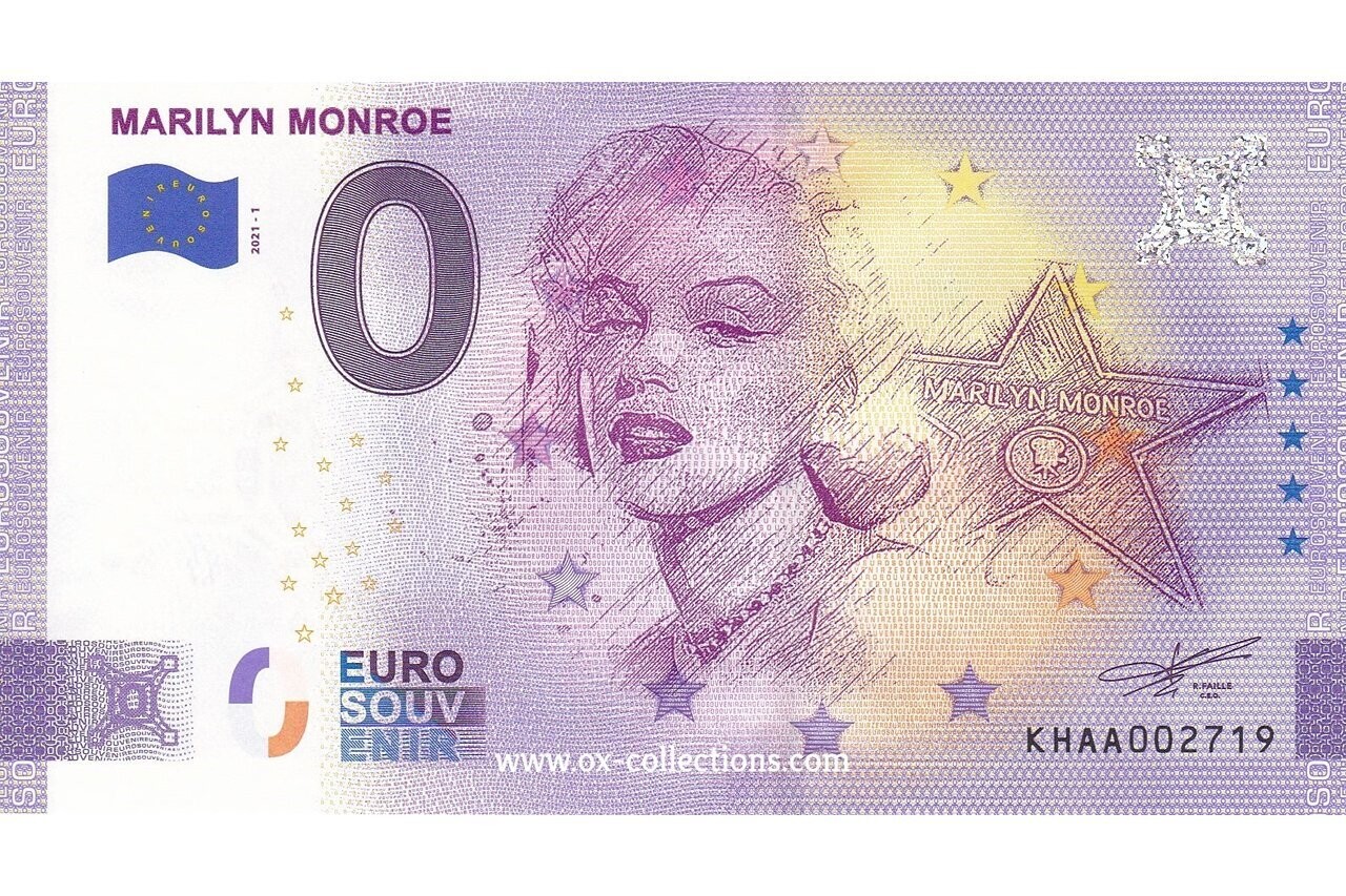 Zero Euro Note Marilyn Monroe 2021-1 Anni souvenir